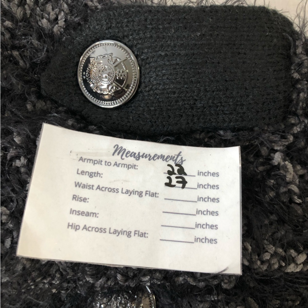 Point Zero Black Bouclé Eyelash Knit Jacket Cardigan Military Button Detail P/S - Picture 13 of 13